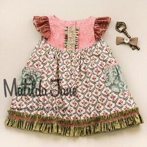 Girls Matilda Jane Platinum Nell Flutter Dress Pink Green Floral Ruffle Trim 2